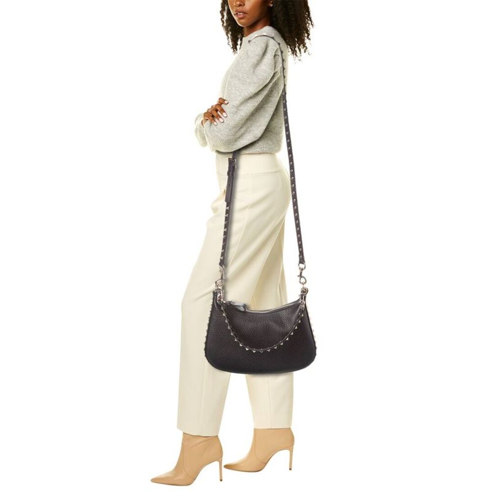 Valentino Rockstud Small Grainy Leather Hobo Bag, Black - Picture 6 of 6
